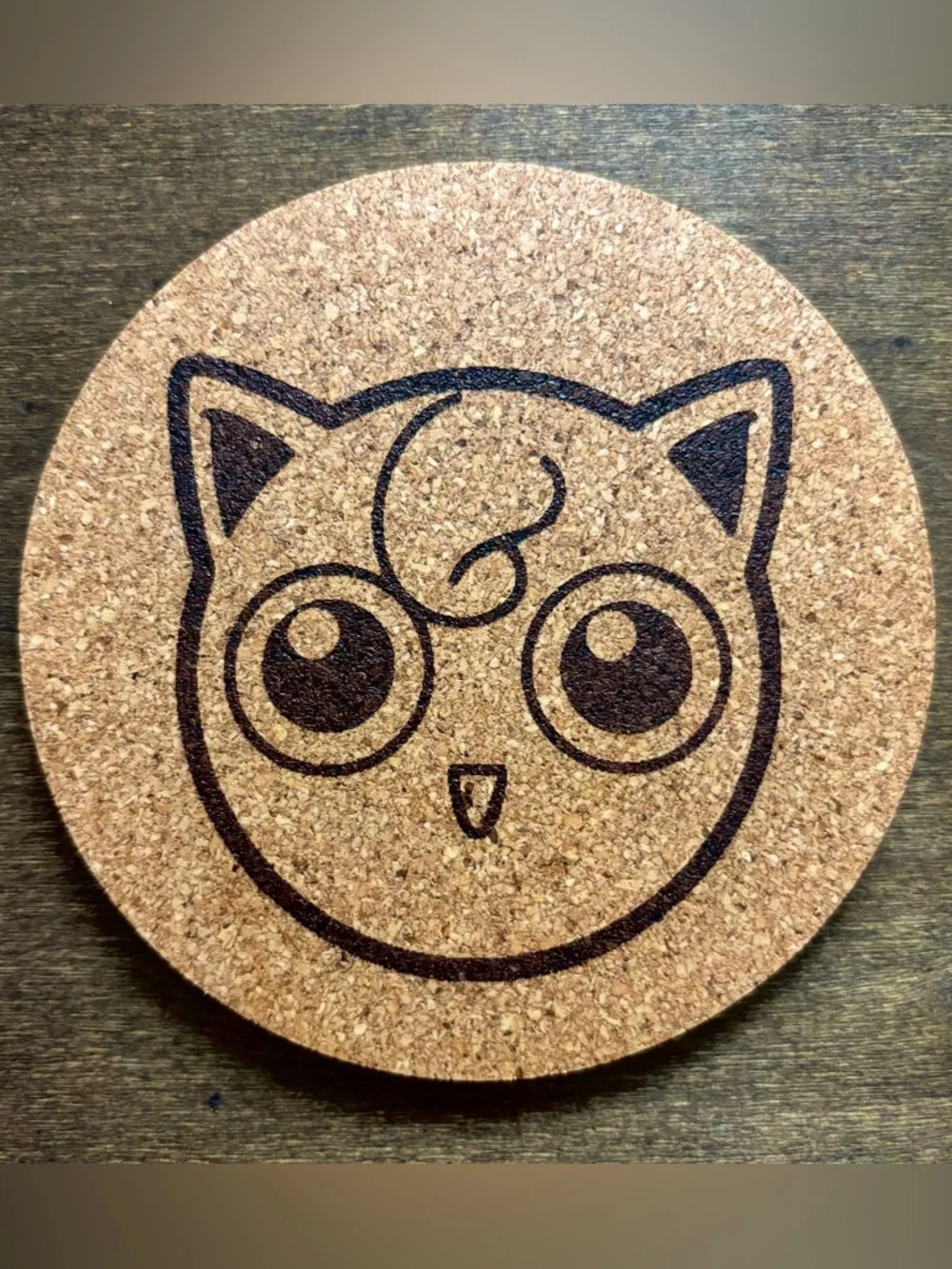 Pokemon Jigglypuff Face Laser Engraved Cork Coaster